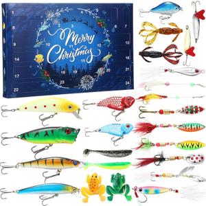 Arrowbash 2025 Advent Calendar Fishing Christmas Countdown, 24 Days Fishing Lures Bait Set Surprises, Gear Advent Calendar for Lovers Fisher Adult Men Teen