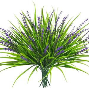 10 Pcs Artificial Plants Outdoor, UV Resistant Fake Outdoor Flowers Plants Faux Plastic Monkey Grass for Outside Front Porch Garden Window Box Home Office Planters Desk Decor (Purple)