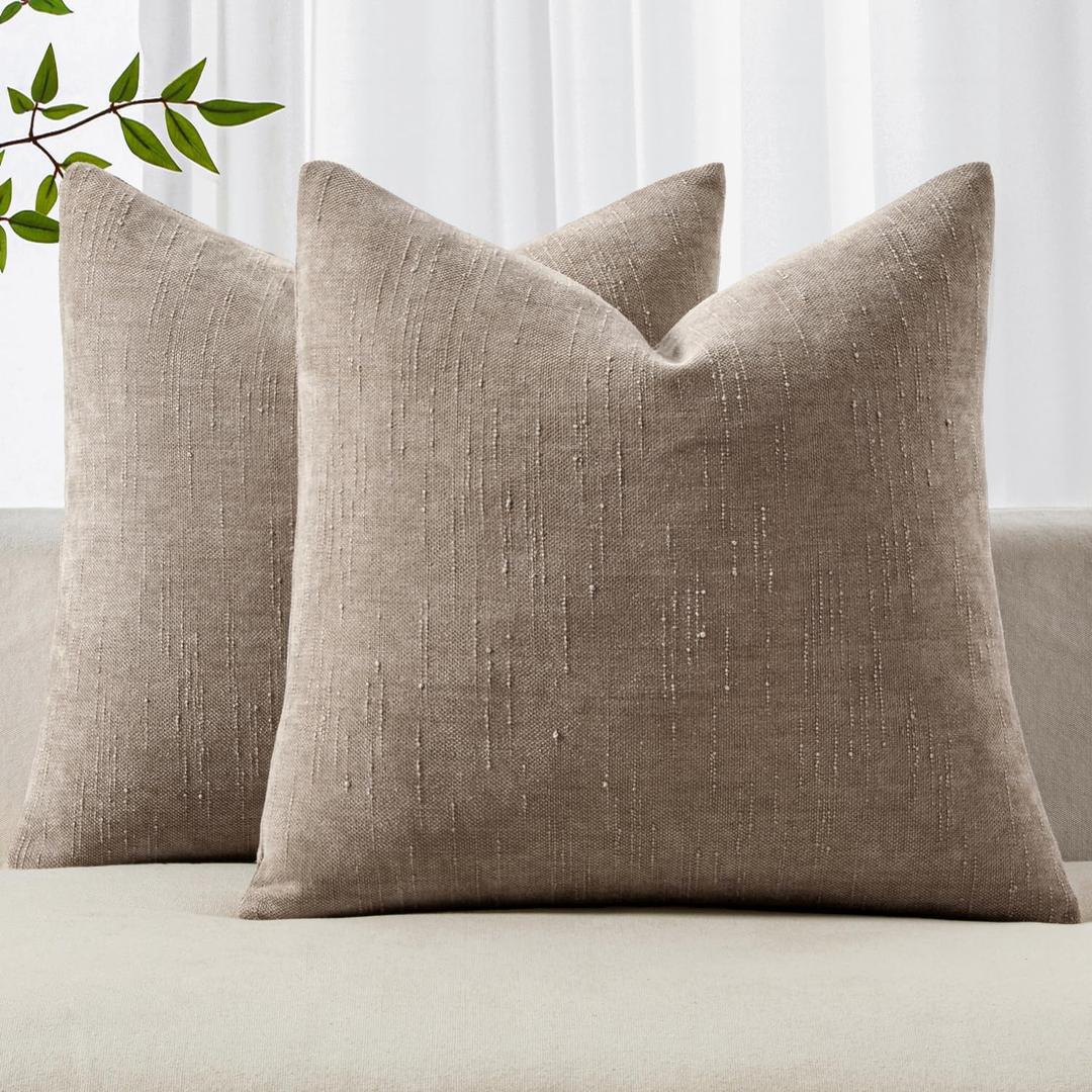 MIULEE Pack of 2 Decorative Throw Pillow Covers Soft Chenille Throw Pillows Solid Textured Cushion Covers for Couch Sofa Bedroom Living Room 20x20 Inch,Light Taupe