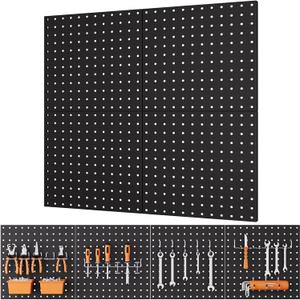 INCLY 4 Pack 12"x12" Black Metal Pegboard Panels, Heavy Duty Pegboard Wall Organizer with Frame, Black Peg Board for Walls, Garage, Workbench, Shed, Kitchen, Craft Room Tool Organization