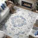 jinchan Area Rug 8x10 Vintage Washable Living Room Rug Floral Medallion Non Slip Thin Floor Cover Retro Classic Soft Boho Farmhouse Carpet for Bedroom Dining Room Kitchen Blue