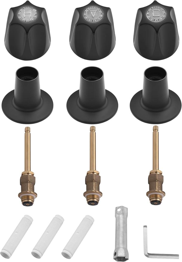 Bathtub& Shower 3-Handle Remodel/Rebuild Trim Kit Replacement for Price Pfister Verve, 3 Knob Metal HandleMatte Black