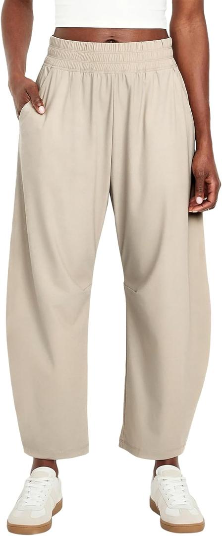 Barrel Pants Women Baggy Wide Leg Elastic Waisted Sweatpants Athletic Clothes Lounge Palazzo Trouser with Pockets(Khaki,M) (Beige, M)