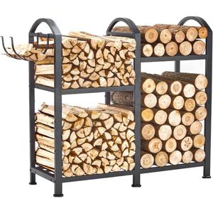 Firewood Rack Indoor With Hooks, 31 inch Firewood Rack, log holders for firewood outdoor, Fireplace Wood holder Indoor, Adjustable Small Fire Wood Storage