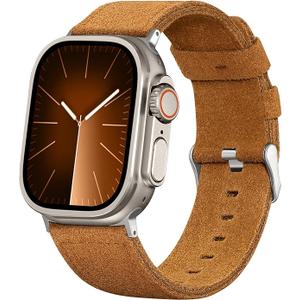 Bandsie Leather Band Compatible with Apple Watch Ultra 3/Ultra 2/Ultra Band 49mm 46mm 45mm 44mm 42mm for Men, Vintage Genuine Suede Leather Wristband Strap for iWatch Series 11 10 9 8 7 6 5 4 SE 3 2 1 (Retro Brown)