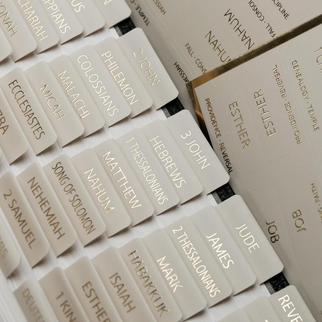 UPAFEXXI-Laminated Bible Tabs with Book Summaries(Gold Foil Embossed Lettering), Bible Tabs for Women and Men, Reposition Large Print Stickers, Easy to Read, 80Chapters Labels for Easy Navigation Summaries Gray