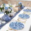 WDF 20PCS Blue Plastic Plates - Baroque White and Blue Plates - Chinoiserie Floral Party Decorations for Birthday/Tea Party/Spring, Blue Juyi Flower, 10inch 7inch