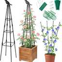 Garden Trellis for Climbing Plants Outdoor - Rustproof Plastic Coated Steel Core Tower Obelisk Trellis - Metal Teepee Trellis Vertical Plant Support for Vines Vegetables Flowers Indoor (Black - 1 Pack)