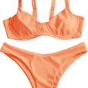 ZAFUL Women's Ribbed Underwire Bikini Set High Cut Colorblock V Notch Swimwear Printed High Leg Swimsuit (7_orange), S