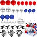 Jaciya Spider Birthday Cake Decorations Kit - 37Pcs Happy Birthday Cake Toppers Red Silver Blue Cake Balls Decorations