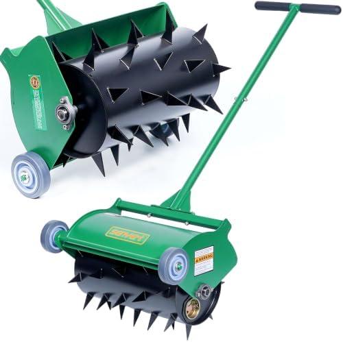 SENVERT Rolling Lawn Aerator, Heavy Duty Push Spike Aeration Tool Up to 55 lbs, Manual Rotary Grass Aerator for Garden and Yard Use