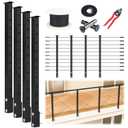Muzata 16-20FT Modular Black Side Mount Cable Railing Kit 36 Inch 4 Level Post Kit Complete Set Cable Railing System for Decks Length Adjustable with Paper User Guide (No Handrail) RWF2 BH4S