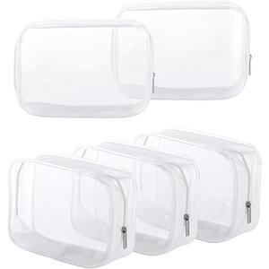5 Pack Clear Plastic Zippered Toiletry Carry Pouch TSA Approved Toiletry Bag Portable Cosmetic Makeup Bag for Vacation, Bathroom and Organizing (White, Small)