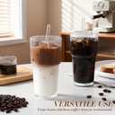 4 x Iced Coffee Cups with Lids: Coffee Bar Accessories - Ribbed Glass Tumbler with Straw and Lid 4Pcs - 20oz Leak Proof Tumbler - Reusable Glass Cups and Tumblers with Lid and Straws for To Go Iced Coffee