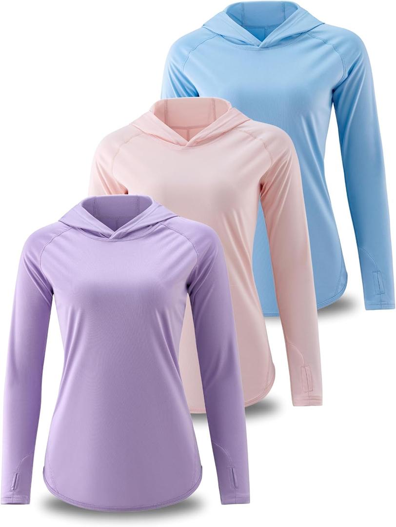 Liberty Pro 3 Pack: Women's Active Lightweight Long Sleeve Hoodies, UPF Sun Protection Pullover Shirts with Thumb Holes (Aqua/Lavender/Pastel Pink, Small)