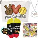 Softball accessories for girls Set Softball Gifts Socks Softball Bracelets Softball Necklace Softball Makeup Bag Softball 50 Pcs Stickers-Softball Lovers Gifts