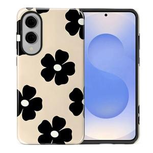 Case Compatible with Samsung Galaxy S25 Edge,Hybrid 2 Layer PC Hard Shell+Silicone Protective Case,Black Flowers Scratch-Resistant Shockproof Cover for Samsung Galaxy S25 Edge