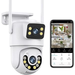 1080P PTZ Outdoor Security Camera, Dual Lens Linkage Wireless WiFi Cameras for Home Security, 360 View Auto Tracking Surveillance Camera with Human Detection, Color Night Vision, Two-Way Audio