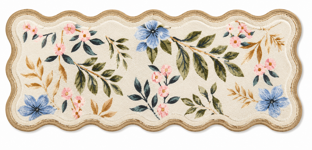 Front Door Mat Indoor Entrance - 2x4.3 Beige Colorful Floral Washable Layered Doormat Outdoor Entrance Porch Rug Non-Slip Boho Runner Rug for Kitchen Hallway Bedroom Laundry Room Porch Decor