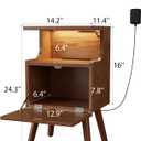 Nightstand with Charging Station, 3 Color Dimmable LED Lights, 1 USB Ports and 2 AC Outlets, Flip-Down Storage Door, Bedside Table for Bedroom (Walnut 14.2")