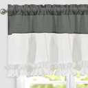 Likiyol Linen Valances for Windows Farmhouse Window Valances with Ruffle Rustic Country Light Filtering Kitchen Valance Curtains Rod Pocket Valance for Bathroom Cafe, Grey White, 52" W X 18" L