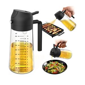 TrendPlain 16oz/470ml Glass Olive Oil Sprayer for Cooking – 2 in 1 Olive Oil Dispenser Bottle for Kitchen Gadgets and Air Fryer Accessories, Salad, BBQ - green and white