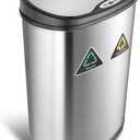 NINESTARS DZT-50-13R Automatic Touchless Infrared Motion Sensor Trash Can/Recycler, 13 Gal 50L, Stainless Steel Base (Oval, Black/Silver Lid)