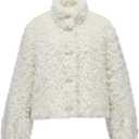 GRAN ORIENTE Women Burgundy Shaggy Cropped Jacket Coats,2025 Winter Fluffy Faux Fur Warm Long Sleeve Outerwear
