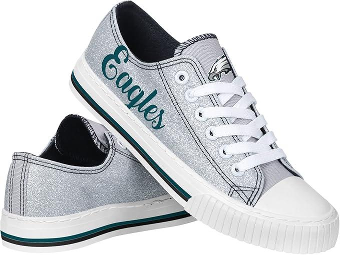FOCO Womens NFL Team Logo Ladies Fashion Color Glitter Low Top Canvas Sneakers Shoes (6)