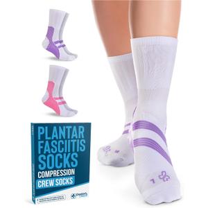Doctor's Select Plantar Fasciitis Socks - 2 Pairs | Compression Crew Socks for Plantar Fasciitis Relief | Arch Support Socks