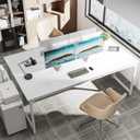 Huuger Computer Desk, 80 Inch Office Desk, Gaming Desk with Storage, Writing Desk Work Desk for Home Office, Study, Long Simple Desk, Large Legroom, Metal Frame, White
