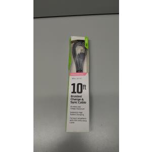 10 Ft Braided Charge For Apple Lightning, Silver
