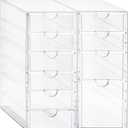 Prsildan Acrylic Drawer Makeup Organizer with 11 Drawers, Set of 2 Office Desk Organizers Accessories, Clear Stackable Storage Drawers for Vanity, Countertop, Craft, Jewelry, Art Supply Organization