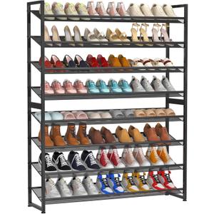 Large Shoe Rack 8 Tier Shoe Organizer, Heavy Duty Metal 4-Tier Stackable Shoe Storage Vertical Shoe Rack for Closet Front Door Entrance, Up to 50 Pairs, 44.8" W x 11.4" D x 56.7" H, Black