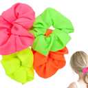 4pcs 80s Neon Hair Scrunchies - Elastic Hair Bands and Ponytail Holders Scrunchie, Hair Accessories for 80s Party Outfits and Workout Costumes
