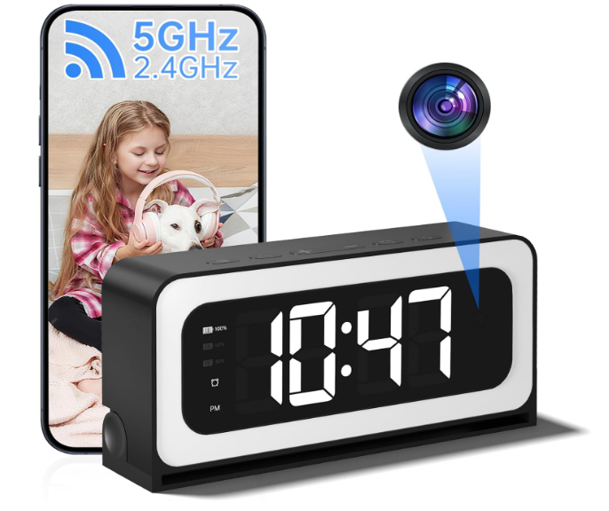 2K Clock Camera,5G&2.4G WiFi Nanny Cam Wireless Indoor Camera,Cameras for Home Security,AI Human Detection and Alarm,2 Way Talk,Color Night Vision,Local SD Recording/Replay,Compatible with Alexa