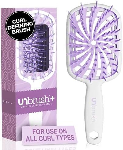 FHI Heat UNbrush Plus — Curly Hair Brush for Gentle & Effective Detangling on Wet or Dry Fragile Hair Types — Detangler Brush w/ 84 UltraFlex Bristles, Ultra-light, Vented, Anti Static Hairbrush
