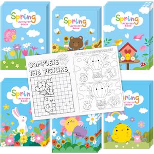 Dvbonike 24Pcs Spring Activity Books - Mini Fun Games Flower Springtime Coloring Book Bulk Party Favors Gift Goodie Bags Stuffers for Birthday Classroom School Rewards Supplies