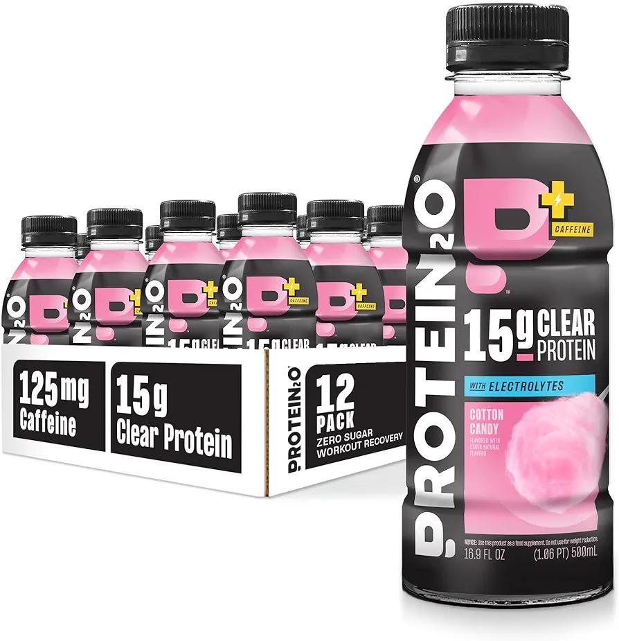 Protein2o 15g Whey Protein Isolate Hydration Drink Plus Energy & Focus, 350mg of Electrolytes, Vitamins B5 & B6, Sugar Free, Cotton Candy, 16.9 oz Bottle (Pack of 12), BB 11/22/26