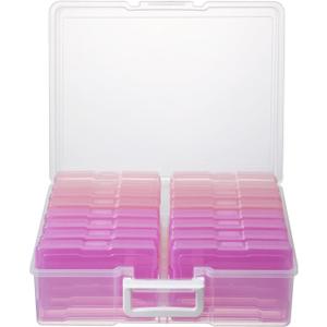novelinks Transparent 4" x 6" Photo Cases and Clear Craft Keeper with Handle, 16 Inner Photo Organizers & Photo Storage Box, Plastic Photo Storage Containers (Pink Gradient)