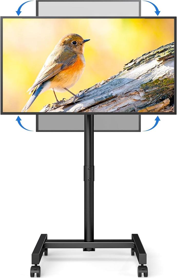 YOMT Mobile TV Cart Rolling TV Stand for 13-50 inch Screens, Tilting and Rotating Mount, Portrait to Landscape, Height Adjustable Portable TV Stand with Wheels Holds up to 44lbs Max VESA 200x200mm