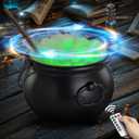 Halloween Decorations Indoor - Magic Auto Mixing Witches Cauldron - Black Plastic Punch Bowl Decor with Light String, Timer Remote for Party Home Kitchen Room Table Mantel