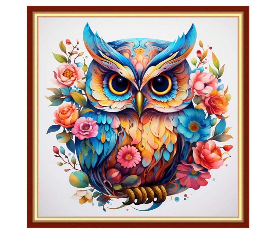 Findvoor Stamped Cross Stitch Kits for Beginner Embroidery Kits for Beginners Adults DIY 11CT Cross Stitch Patterns Needlepoint Kits Crossstitching Kits-Flower owl 18x18 inch