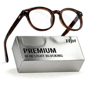 TIJN Blue Light Blocking Glasses Men Women Vintage Thick Round Rim Frame Eyeglasses