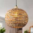 Boho Pendant Lights Kitchen Island Rattan Lights Fixture for Dining Room 15.8" Hand-Woven Chandelier Weaving Hanging Ceiling Light for Restaurant Living Room Bedroom Foyer Hallway