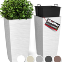 Mueller M-Resin Heavy Duty Tall Planters for Outdoor Plants, Indoor Grande Plant Pots, Boxes, Trees, Flower Pots, 2-Piece Set, 18”, Modern Design, Built-in Drainage, Front Porch Decor, White