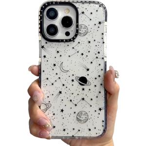 Case for iPhone 14 Pro Max, Cute Stars Cosmic Asteroid Moon Print Kawaii Design Girly Aesthetic Cartoon Pattern for Women Girls Teens Soft TPU Case,6.7"