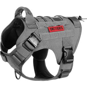 OneTigris Tactical Dog Harness With Handle, Military Harness for Large Medium Dogs, FIRE Watcher 2.0 No-Pull Service Dog Vest, Adjustable for Walking Hiking Training (S, Grey)