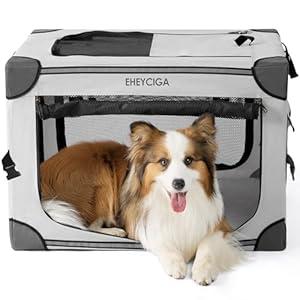 EHEYCIGA Collapsible Dog Crate 30 Inches, Portable Travel Crate for Medium Dogs, Soft Foldable Pet Kennel with 4-Door Mesh Windows Indoor & Outdoor, grey