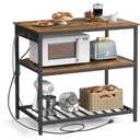VASAGLE Kitchen Island with 3 Shelves, 39.4 Inches Width Kitchen Shelf with Power Strip, Large Worktop, Stable Steel Structure, Industrial, Easy to Assemble, Rustic Brown and Black UKKI105K01
